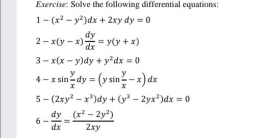 Solved Exercise Solve The Following Differential Equations Chegg Com