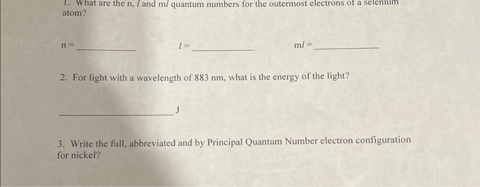 1. What are the n,l and m/ quantum numbers for the | Chegg.com