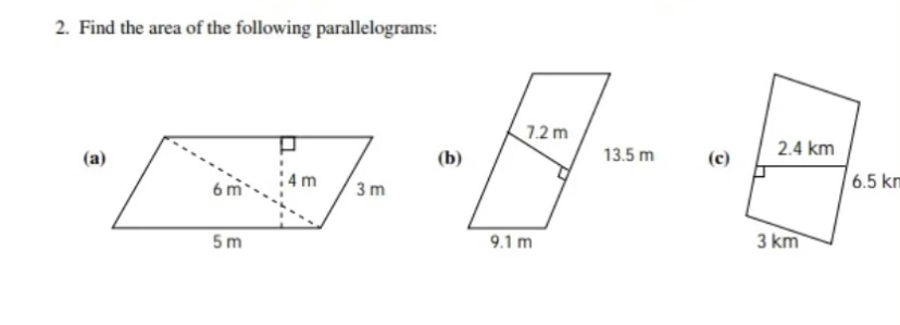 Solved Find the area of the following parallelograms:(b)(c) | Chegg.com