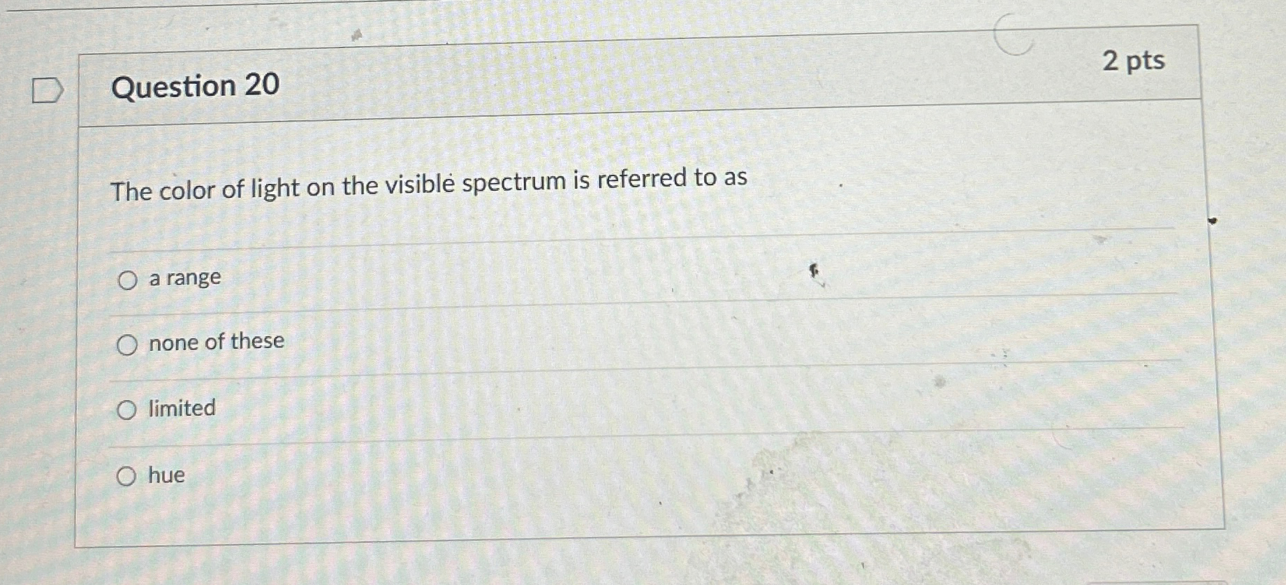 Solved Question 202 ﻿ptsThe color of light on the visible | Chegg.com