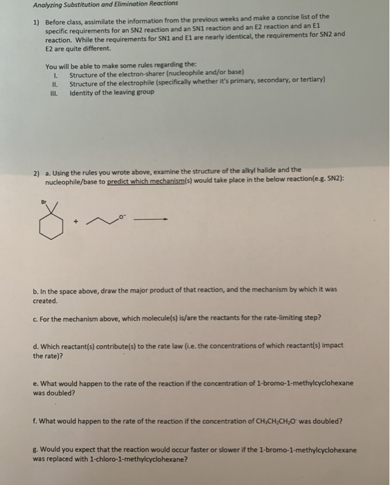 Solved Analyzing Substitution and Elimination Reactions 1) | Chegg.com