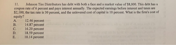 Solved 11. Johnson Tire Distributors has debt with both a | Chegg.com