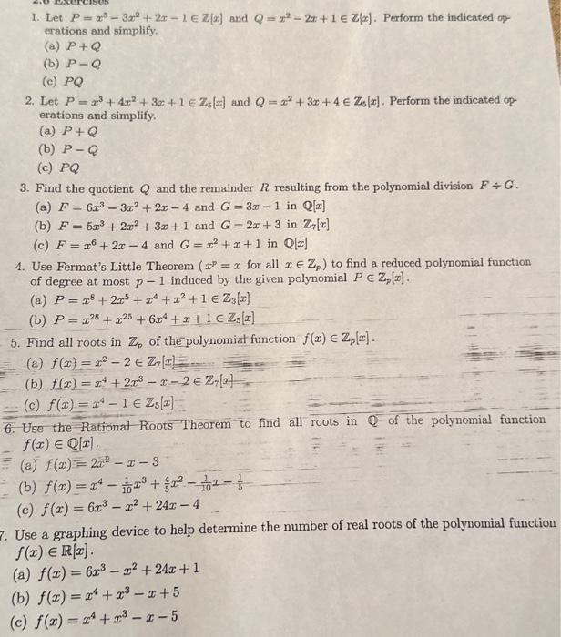 Solved 1. Let P=x3−3x2+2x−1∈Z[x] and Q=x2−2x+1∈Z[x]. | Chegg.com