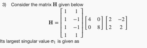 Solved Consider the matrix H ﻿given | Chegg.com