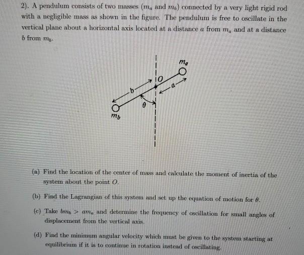 Solved 2). A Pendulum Consists Of Two Masses (m, And Ms) | Chegg.com