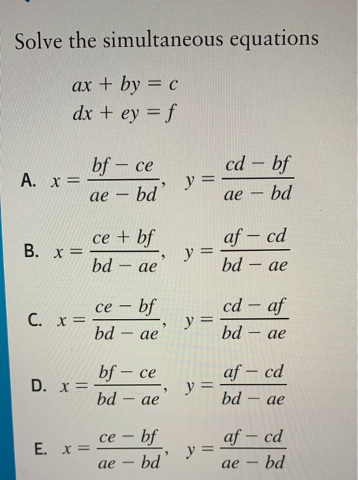 Solved Solve The Simultaneous Equations Ax By 0 Dx Chegg Com