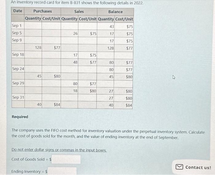 Solved The company uses the fIFO cost method for inventory | Chegg.com
