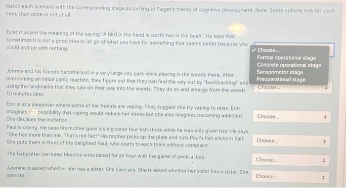 Solved Match each scenario with the corresponding stage Chegg