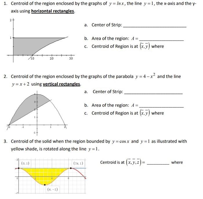 Solved 1 Centroid Of The Region Enclosed By The Graphs Of Chegg Com