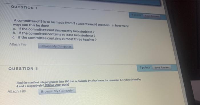Solved QUESTION 7 A committee of 5 is to be made from 3 | Chegg.com