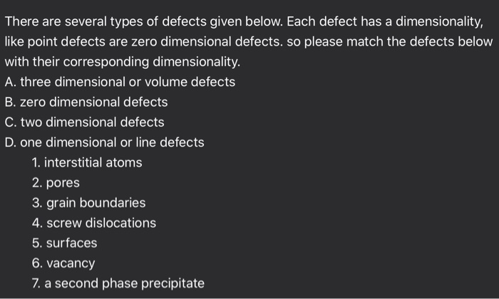 Solved There are several types of defects given below. Each | Chegg.com