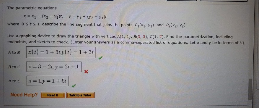 Solved The Parametric Equations X X1 X2 X1 Y Y1