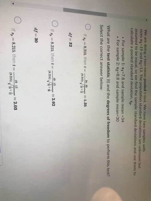Solved We Are Doing A Two mean Pooled T test We Have Two Chegg solved-we-are-doing-a-two-mean-pooled-t-test-we-have-two-chegg