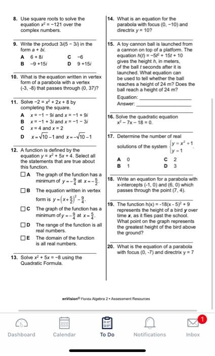 Solved 8 23 Topic 2 Review Form B Q Name Envision Fior Chegg Com