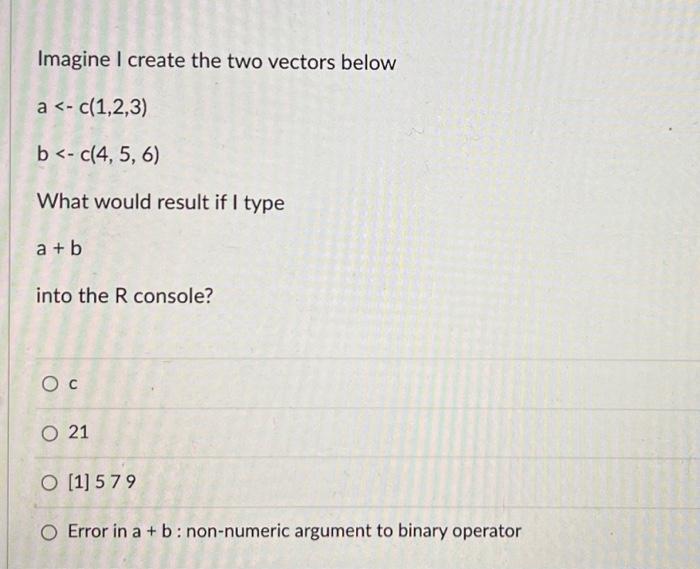 Solved Imagine I Create The Two Vectors Below | Chegg.Com