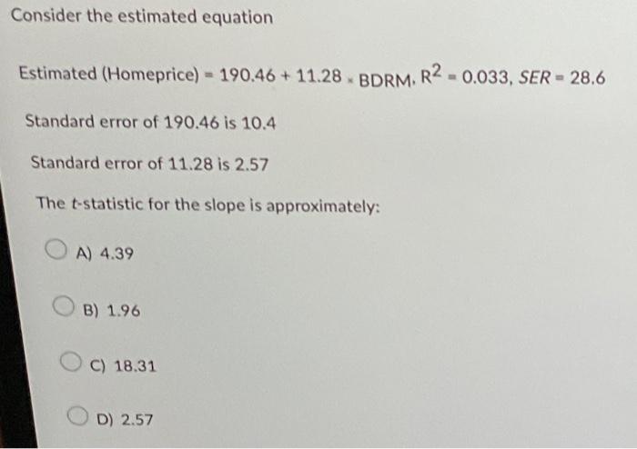 Solved Consider the estimated equation Estimated (Homeprice) | Chegg.com