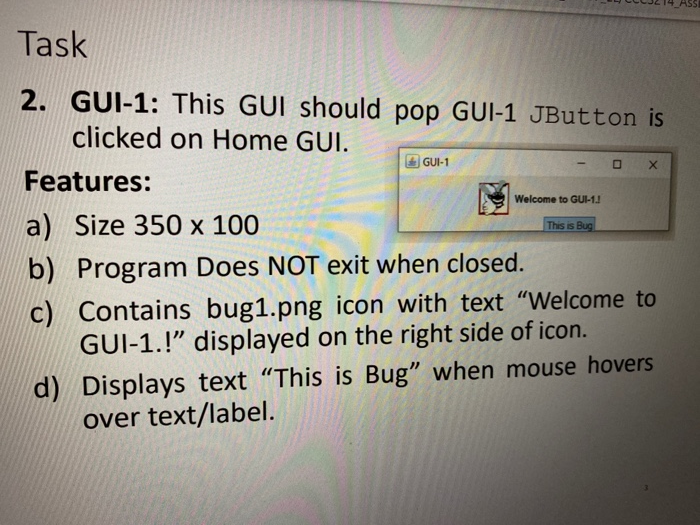 Solved Task Home GUI х GUI-1 GUK2 Write code to create a | Chegg.com