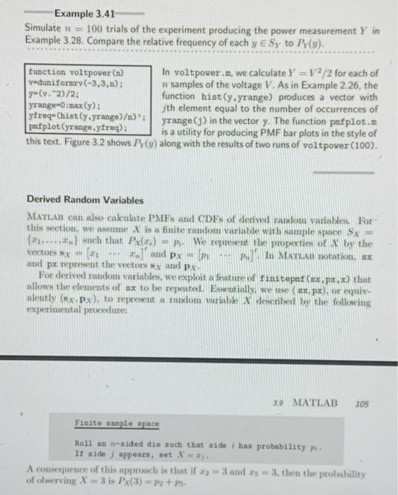 Example 3.41 Simulate = 100 trials of the experiment | Chegg.com