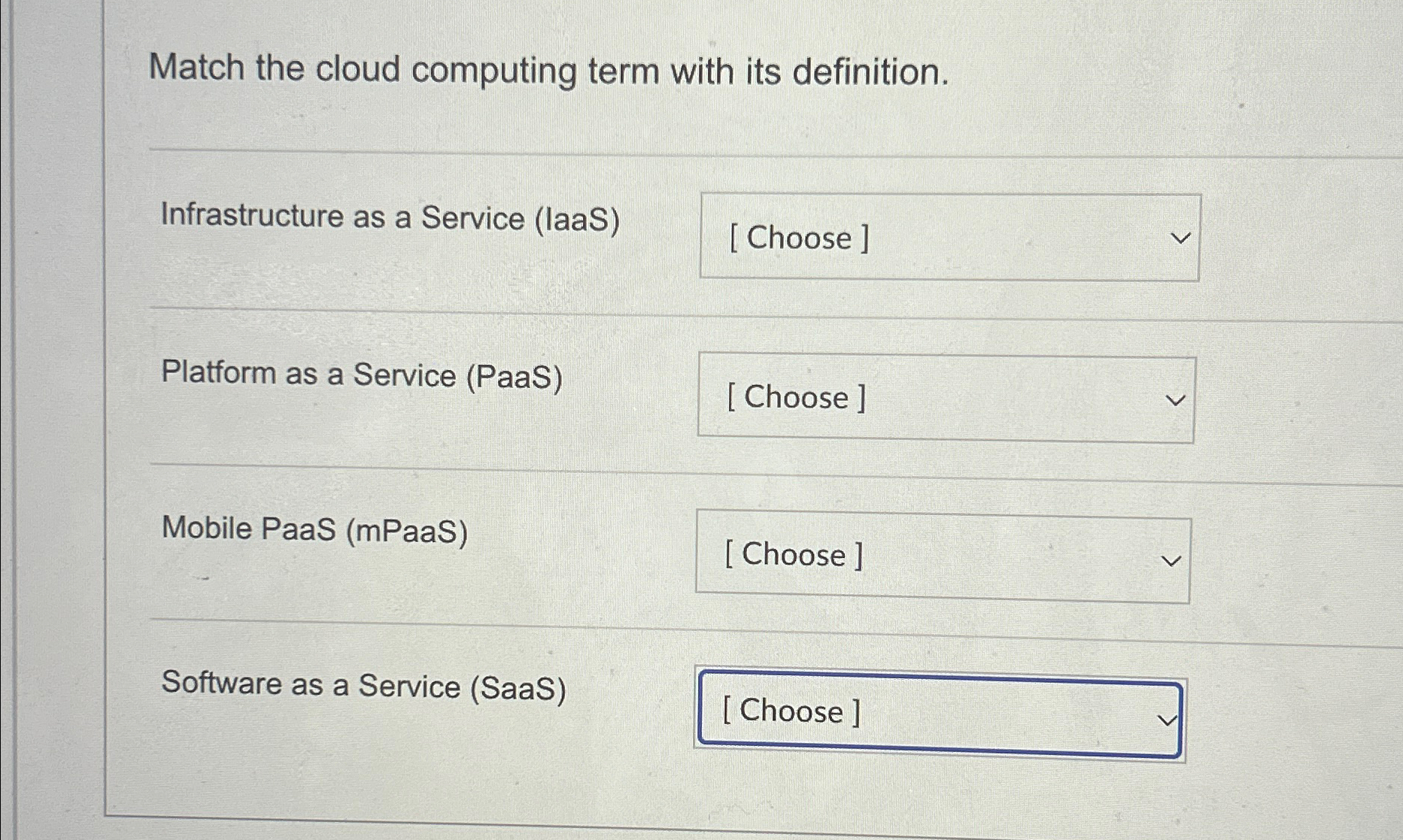 Solved Match The Cloud Computing Term With Its