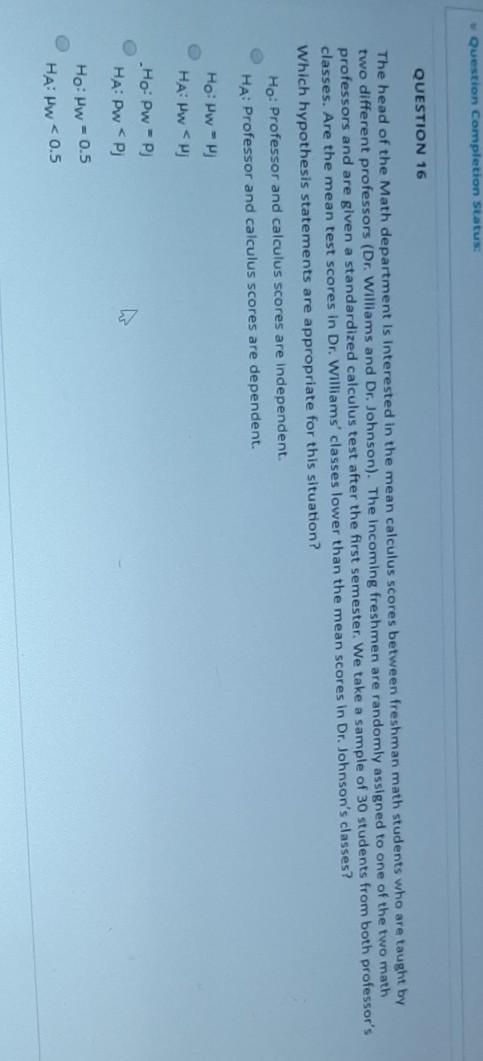 Solved Question Completion Status: QUESTION 16 The head of | Chegg.com