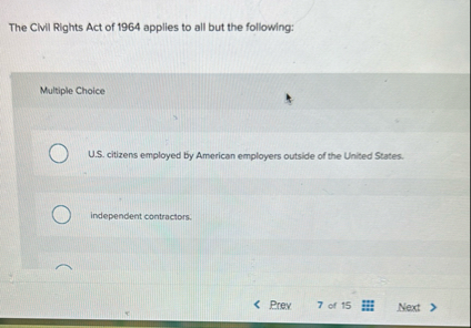 Solved The Clvil Rights Act of 1964 ﻿applies to all but the | Chegg.com
