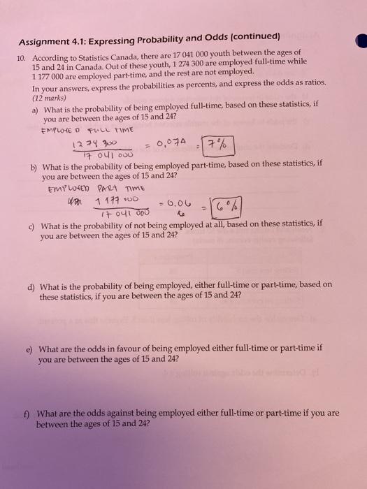 Solved Assignment 4 1 Expressing Probability And Odds Chegg Com