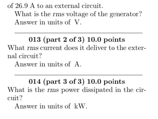 Solved 012 (part 1 of 3) 10 0 points An AC generator Chegg com Solved 012 (part 1 of 3) 10 0 points An AC generator Chegg com