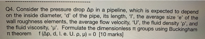 Solved Q4. Consider the pressure drop Ap in a pipeline, | Chegg.com