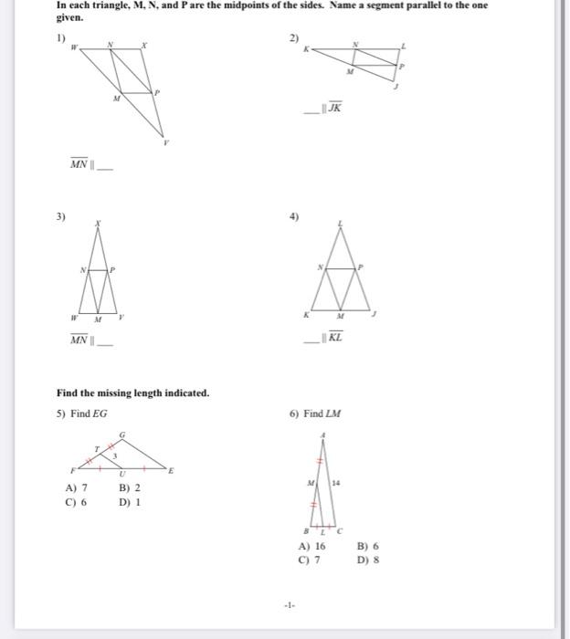 Solved a In each triangle, M. N. and P are the midpoints of | Chegg.com