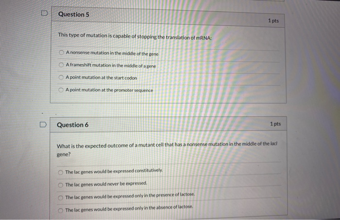 Solved Question 5 1 pts This type of mutation is capable of | Chegg.com