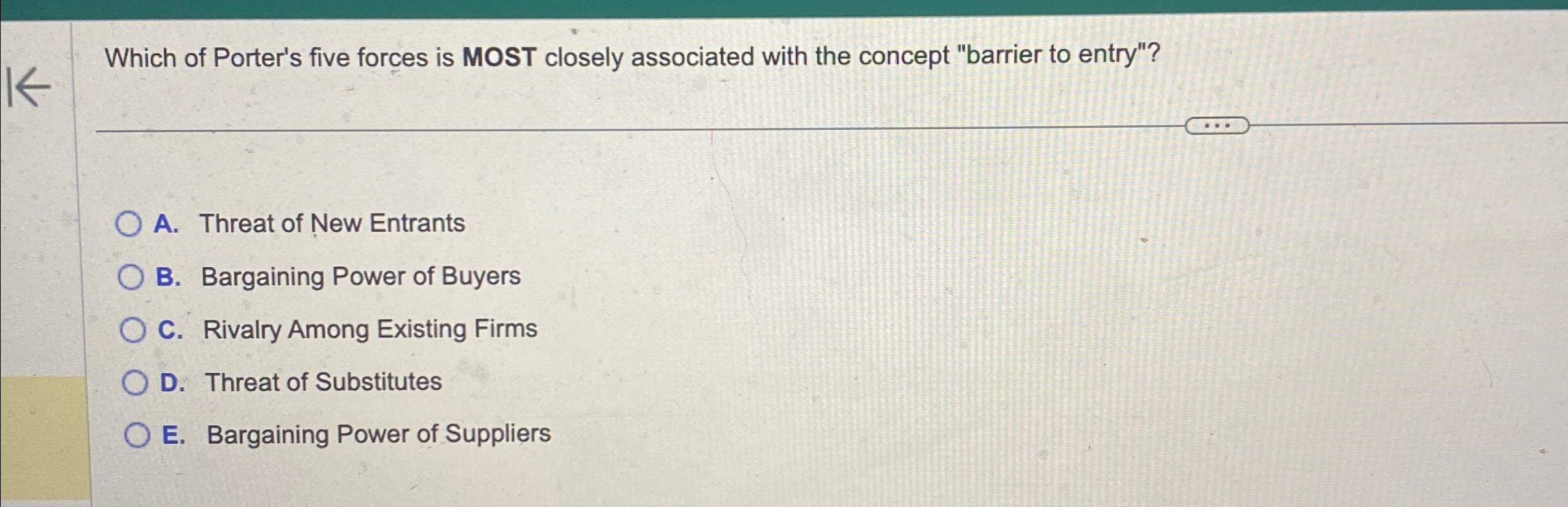 Solved Which of Porter's five forces is MOST closely | Chegg.com