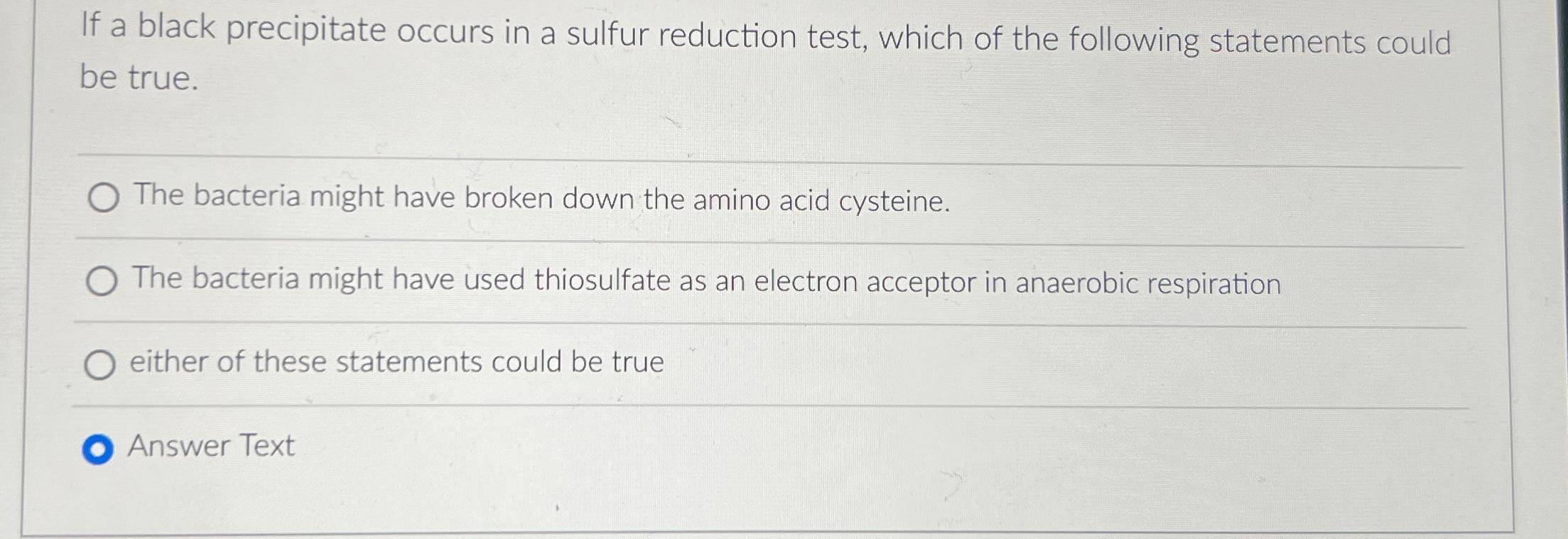 Solved If a black precipitate occurs in a sulfur reduction | Chegg.com