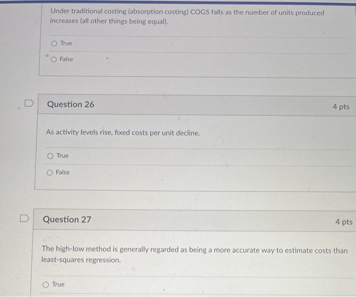 Under traditional costing (absorption costing) COGS falls as the number of units produced increases (all other things being e