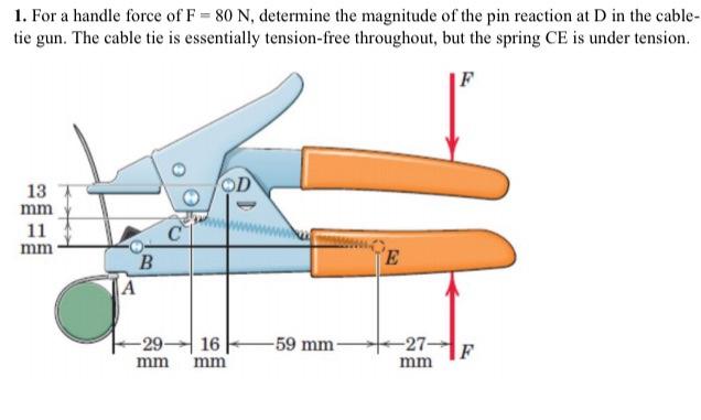 Solved 1. For a handle force of F = 80 N, determine the | Chegg.com