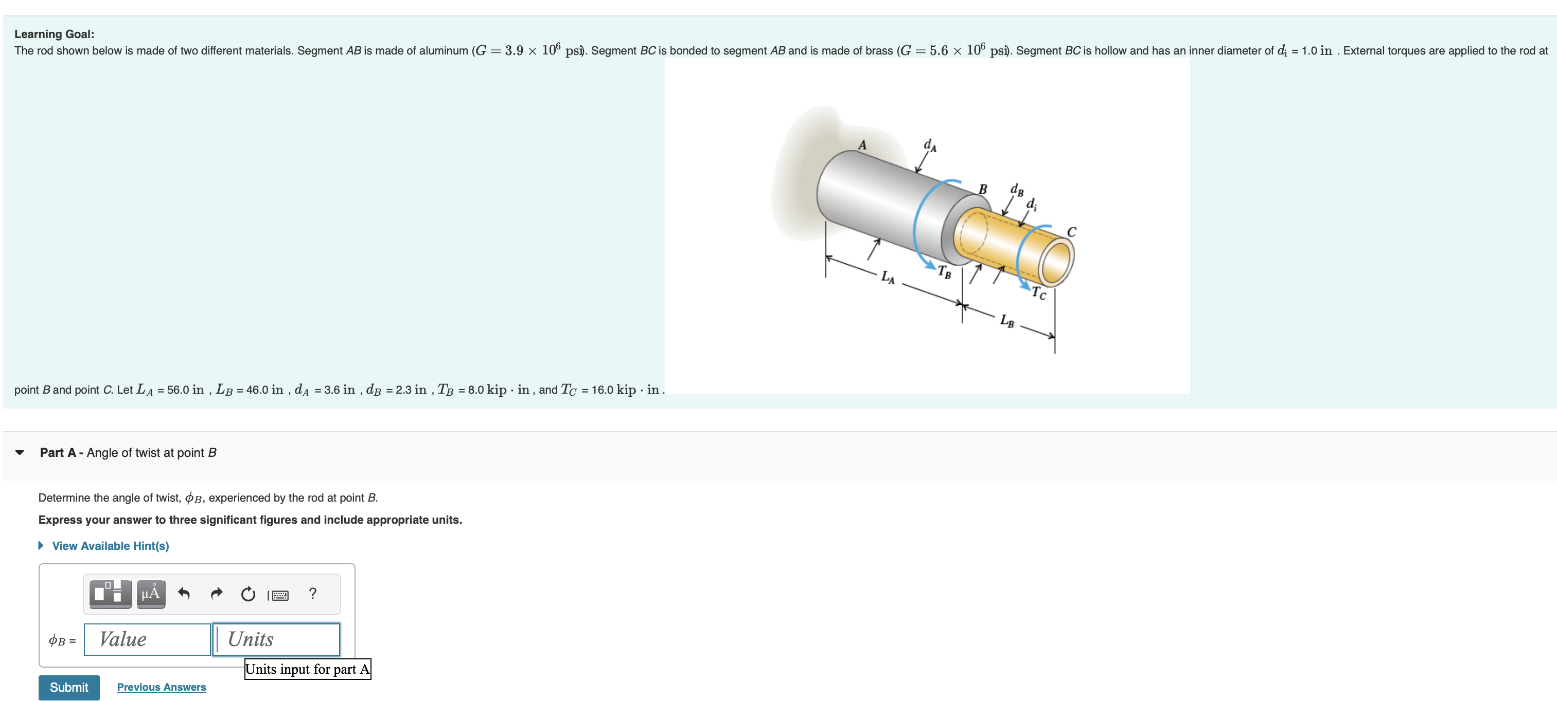 Solved Part B - ﻿Angle of twist at point C ﻿Learning | Chegg.com