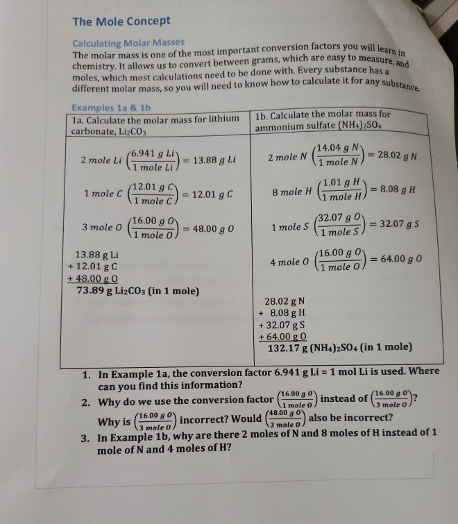 Molar mass conversion factor best sale