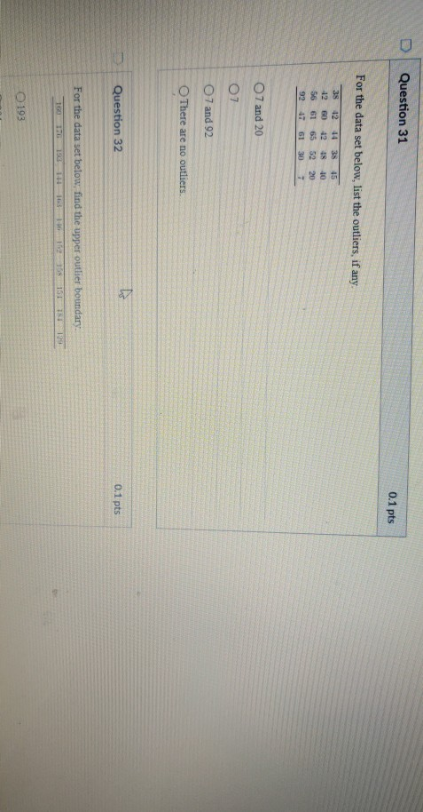 Solved Question 31 0.1 pts For the data set below, list the | Chegg.com