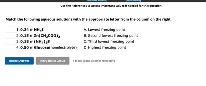 Solved Match The Following Aqueous Solutions With The | Chegg.com