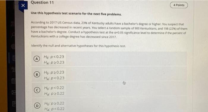 Solved Question 11 х 4 Points Use this hypothesis test | Chegg.com