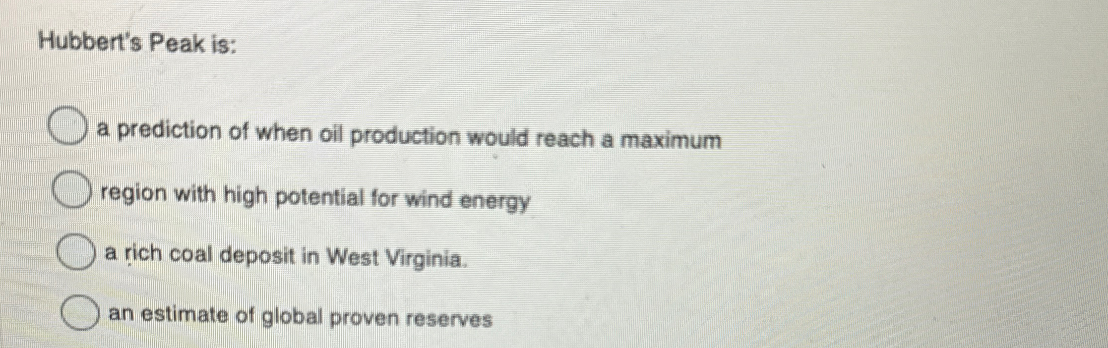 Solved Hubbert's Peak is: ﻿a prediction of when oil | Chegg.com