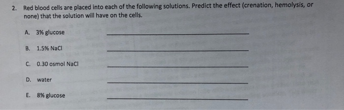 Solved 2. Red blood cells are placed into each of the | Chegg.com