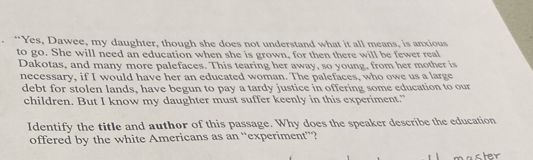 Solved "Yes, Dawee, my daughter, though she does not