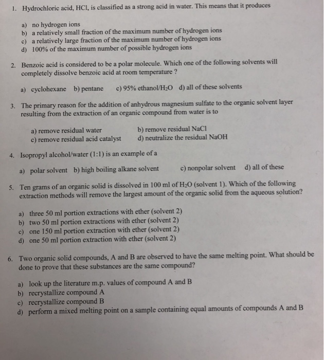 Solved Hydrochloric acid, HCl, is classified as a strong
