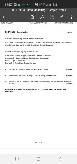 Solved 15:57 19. 81% ITECH2004 - Data Modelling - Sample | Chegg.com