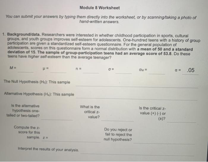 Solved Module 8 Worksheet You can submit your answers by | Chegg.com