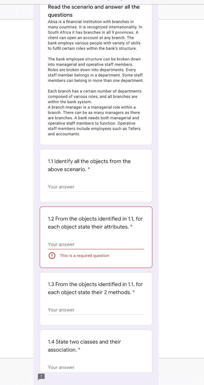 Solved Read the scenario and answer all the questions Absa | Chegg.com