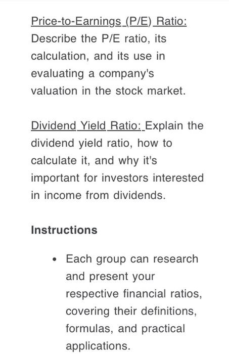 Solved Price-to-Earnings_(P/E) Ratio: Describe The P/E | Chegg.com