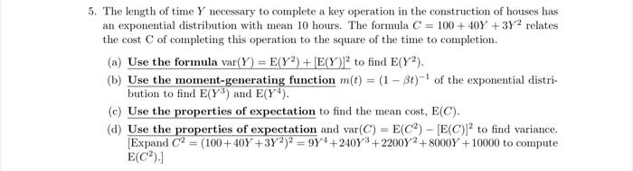 Solved The length of time Y necessary to complete a key | Chegg.com