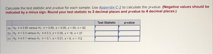 Solved Calculate the test statistic and p-value for each | Chegg.com