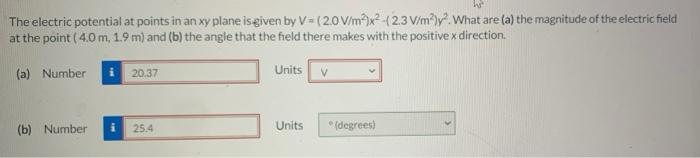 Solved The electric potential at points in an xy plane is | Chegg.com